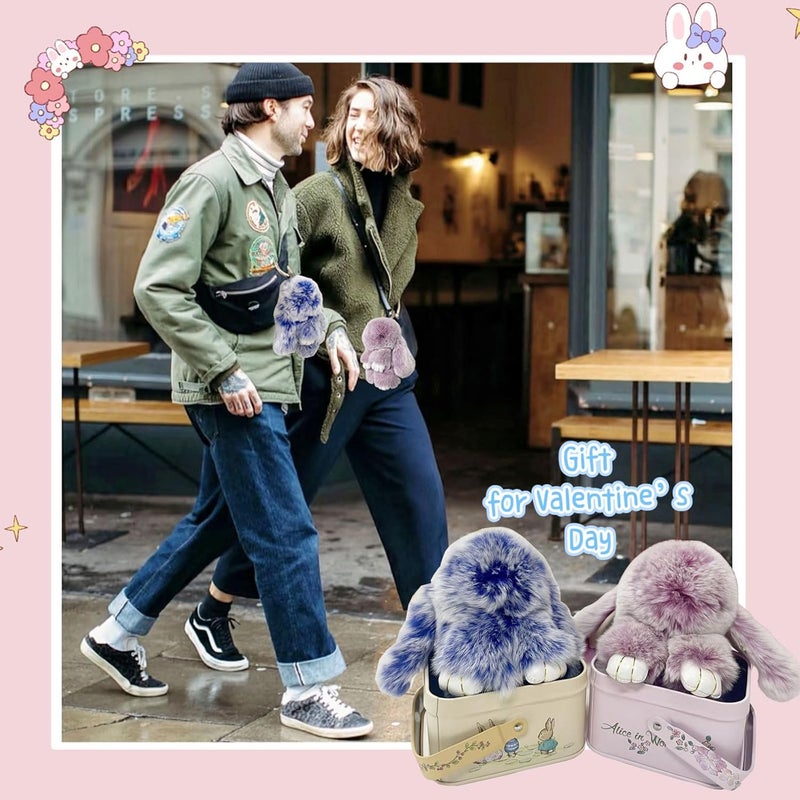MINGRI Soft Bunny Keychain with Tin,Cute Valentines Gift Plush Keychain for Backpack,Bag Charm Gift Key Chain - Image 2